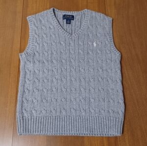 Polo Ralph Lauren Gray Cable Knit Sweater Vest Kids 6 Preppy Grandpa